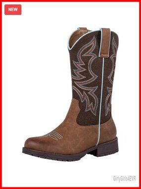 Women's Cowboy Boots Mid Calf - Lightweight Non-Slip Round Toe Western Work